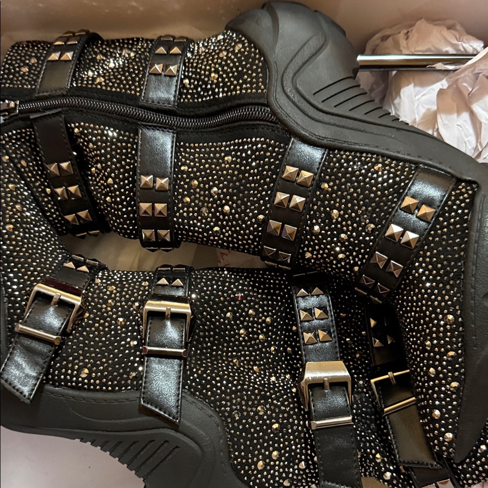 Studded Black Boots with Buckles